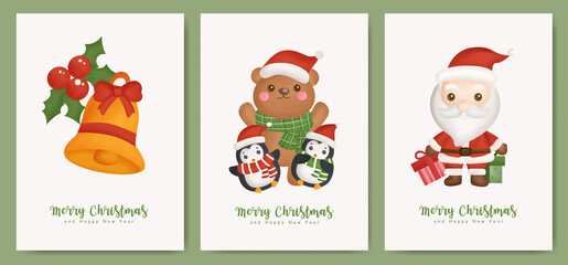 Set of Christmas cards  and new year cards with socks and gloves for greeting card.
