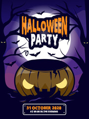 Halloween poster. Scary party invitation flyer template with horror symbol, vector halloween background
