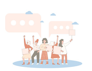 Protest. Group of men and women with banners.