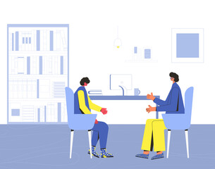Mental health therapy session. Vector color flat.