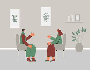 Mental health therapy session. Vector color flat.