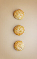 Buns on a beige background. Pastries. Flat lay. Mock-up.