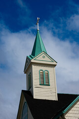 Neo-Gothic Lutheran Church bell tower. Frutillar Bajo, Chile