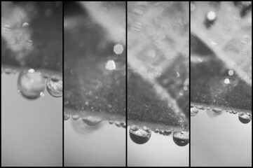 Collage in vintage style: water drops on a leaf