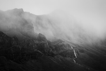 Iceland beautiful nature dramatic landscape. Black and white toned