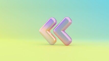3d rendering colorful vibrant symbol of angle double left on colored background