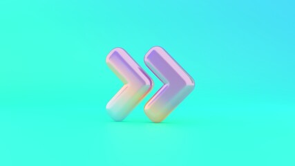 3d rendering colorful vibrant symbol of angle double right on colored background