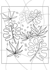 black and white tropical leaves isolated on a white background. coloring pages for children and adults. template, print.