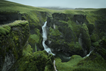 Canyon Fjadrargljufur valley landscape in South Iceland. Famous tourism destination