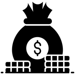 
icon of money sack, dollar pouch with coins stack 
