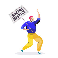 man activist holding stop racism poster racial equality social justice stop discrimination concept full length vector illustration