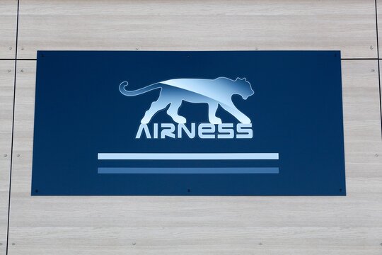 Villefranche,  France - May 17, 2020: Airness logo on a wall. Airness is a footwear trademark founded in 1999 in Saint-Denis, France