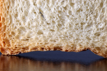 close-up of bread slices with reflection