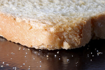 close-up of bread slices with reflection