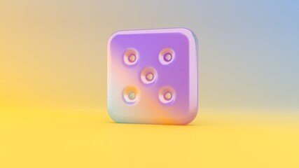 3d rendering colorful vibrant symbol of dice five on colored background