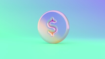 3d rendering colorful vibrant symbol of dollar  on colored background