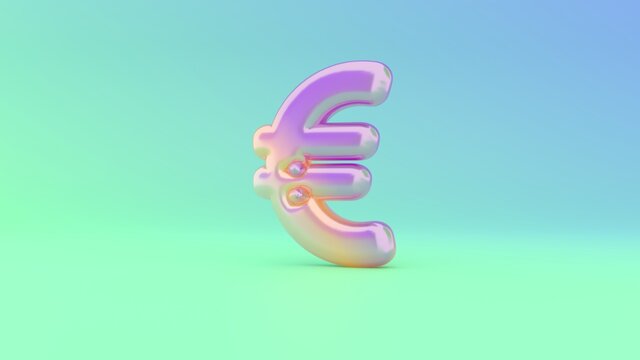 3d rendering colorful vibrant symbol of euro sign on colored background