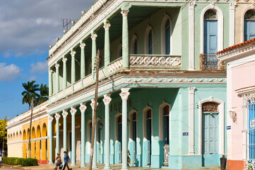 Colonial houses, Columns, Remedios, Santa Clara Province, Cuba, Central America