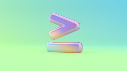 3d rendering colorful vibrant symbol of greater than equal on colored background
