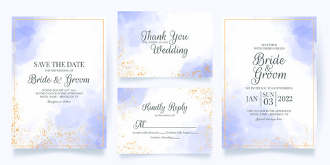 wedding invitation card template set with watercolor decoration