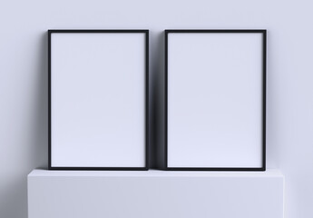 Two Realistic A4 Photo Frames Mockup. 3D render. - 375179526