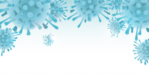 Covid 19 science illustration - coronavirus sars cov 2 - blue design banner science medicine - obrazy, fototapety, plakaty