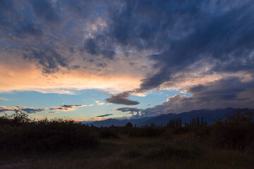 Dramatic clouds, cloudy weather. Heavy clouds before the rain. Natural landscape