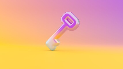 3d rendering colorful vibrant symbol of key on colored background