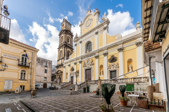 The imposing Basilica of Santa Trofimena in Neoclassical style, Minori, Amalfi Coast