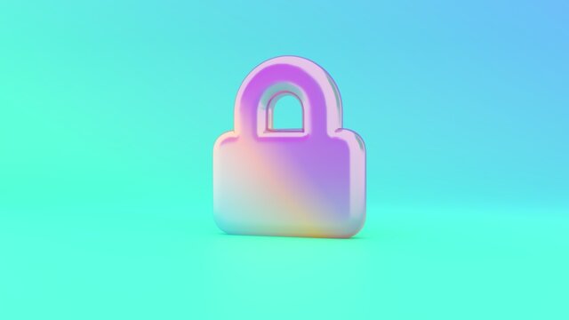 3d rendering colorful vibrant symbol of lock on colored background