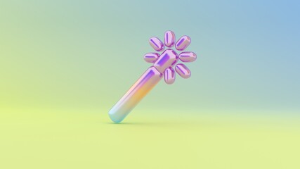 3d rendering colorful vibrant symbol of magic wand on colored background