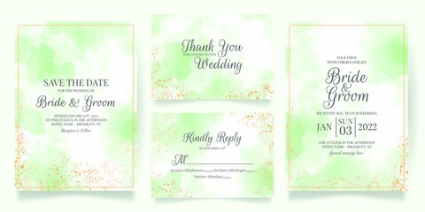 wedding invitation card template set with watercolor decoration