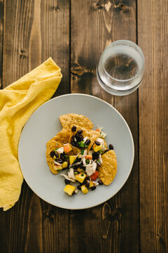 Peach, Crab And Black Bean Salsa With Tortilla Chips