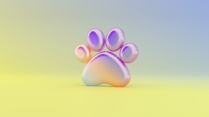 3d rendering colorful vibrant symbol of paw on colored background