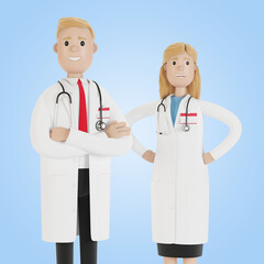 Fototapeta premium Doctors man and woman. 3D illustration in cartoon style.