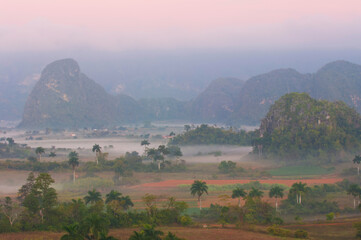 Vinales valley at dawn, Mogotes, Pinar del Rio Province, Cuba, Central America, Unesco World...