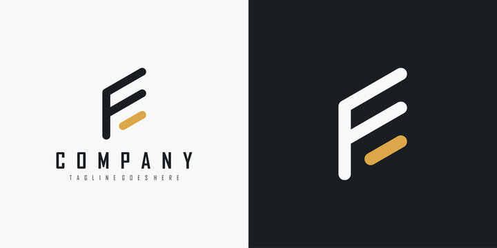 Simple Initial Letter F and E Linked Logo. Black and Gold Geometric Square Line isolated on Double Background. Usable for Business and Branding Logos. Flat Vector Logo Design Template element