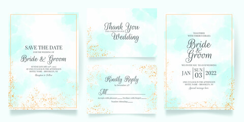 wedding invitation card template set with watercolor decoration
