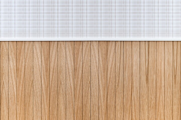 Wooden slats wall in vertical parallel pattern and checkered pattern wallpaper