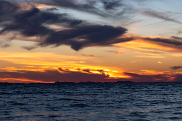 Colorful sunset at the Adriatic sea photographed in August 2020 in Zadar, Croatia