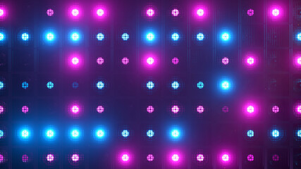 Fototapeta na wymiar Flicker wall lights. Flashing lights Lanterns for clubs and discos. Matrix beam headlights. Nightclub halogen lamp. Modern neon spectrum. 3d illustration