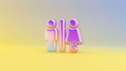 3d rendering colorful vibrant symbol of restroom on colored background