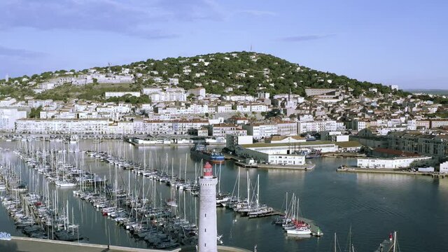 Panorama of the port of Sete on a summer morning, in H&eacute;rault in Occitania, France
