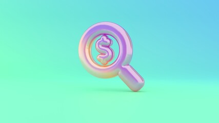 3d rendering colorful vibrant symbol of search dollar on colored background