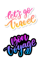 Travel set icons. Handwritten lettering. Label vector illustration