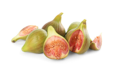 Whole and cut tasty figs isolated on white