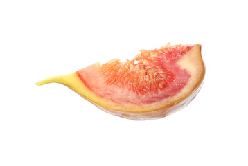 Slice of tasty orange fig isolated on white