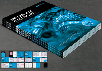 Product Catalog Layout with Blue and Black Design