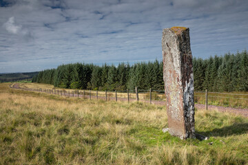 Maen Madoc standing stone beside the roman road Sarn Helen in the Brecon Beacons National Park, Wales, UK