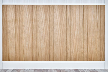 Wooden slats wall with skirting board and molding